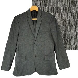 Gap Tailored Blazer sz 42R Men Herringbone Tweed Wool Blend‎ Black Gray Preppy
